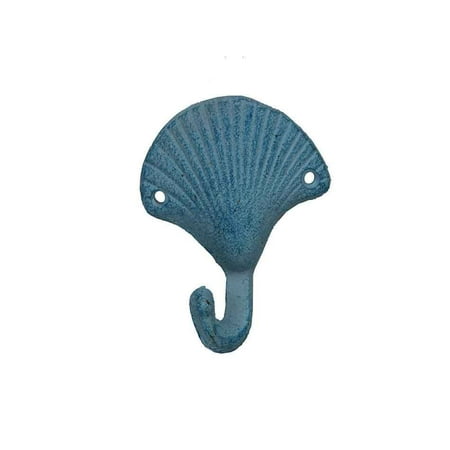 Seashell Four Light - Light Blue Whitewashed Cast Iron Seashell Hook 4
