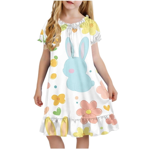 Auroural Girls Clothes 14-16 Outfits Girl's Summer Floral Printing Casual Fashion Short Sleeve Ruffled Hem Home Fashion Nightgown Dress Kids