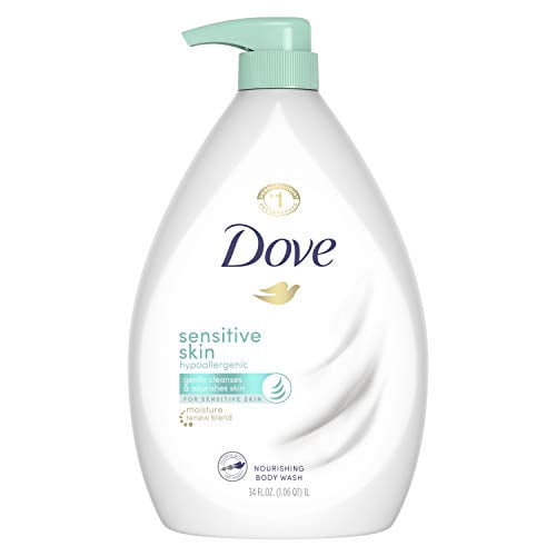 Dove Sensitive Skin Body Wash Pump Hypoallergenic and Sulfate Free, 34 oz, 2 Pack