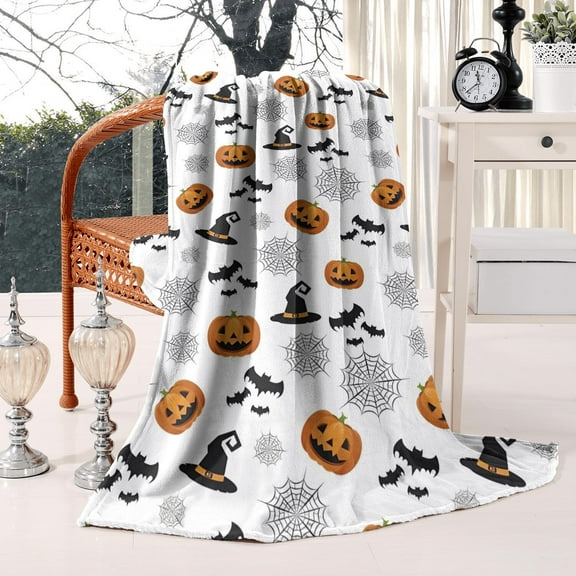 Witch Blanket Halloween Throw Blankets Gifts for Women Witchy Goth Skull Pumpkin Flannel Fleece Blankets for Couch Sofa Bed Chair Decor Witch's Spider Webs Decorations Blanket 50x60in