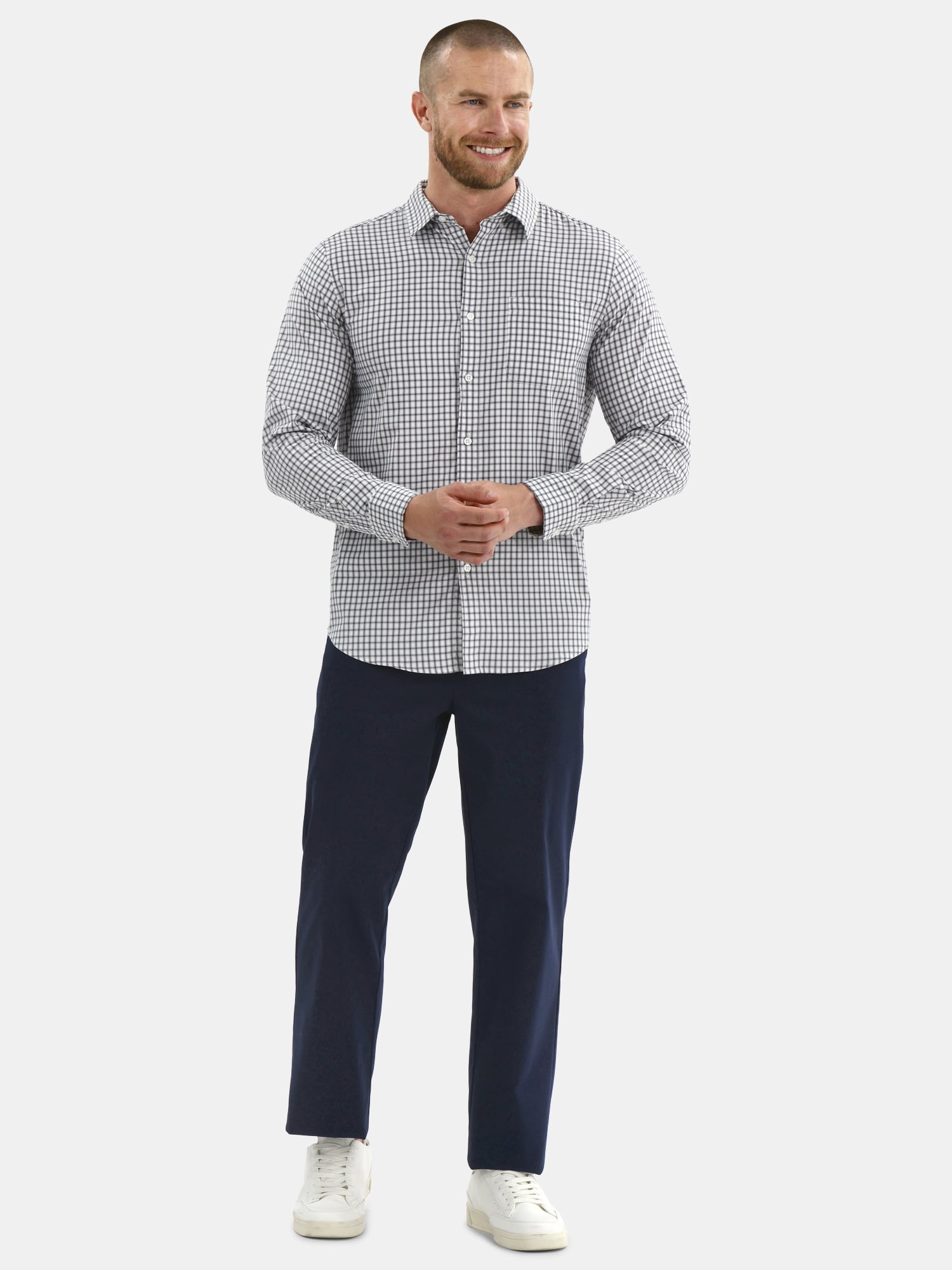George Men's and Big Men's Performance Button Up Shirt with Long Sleeves, Sizes S-3XL