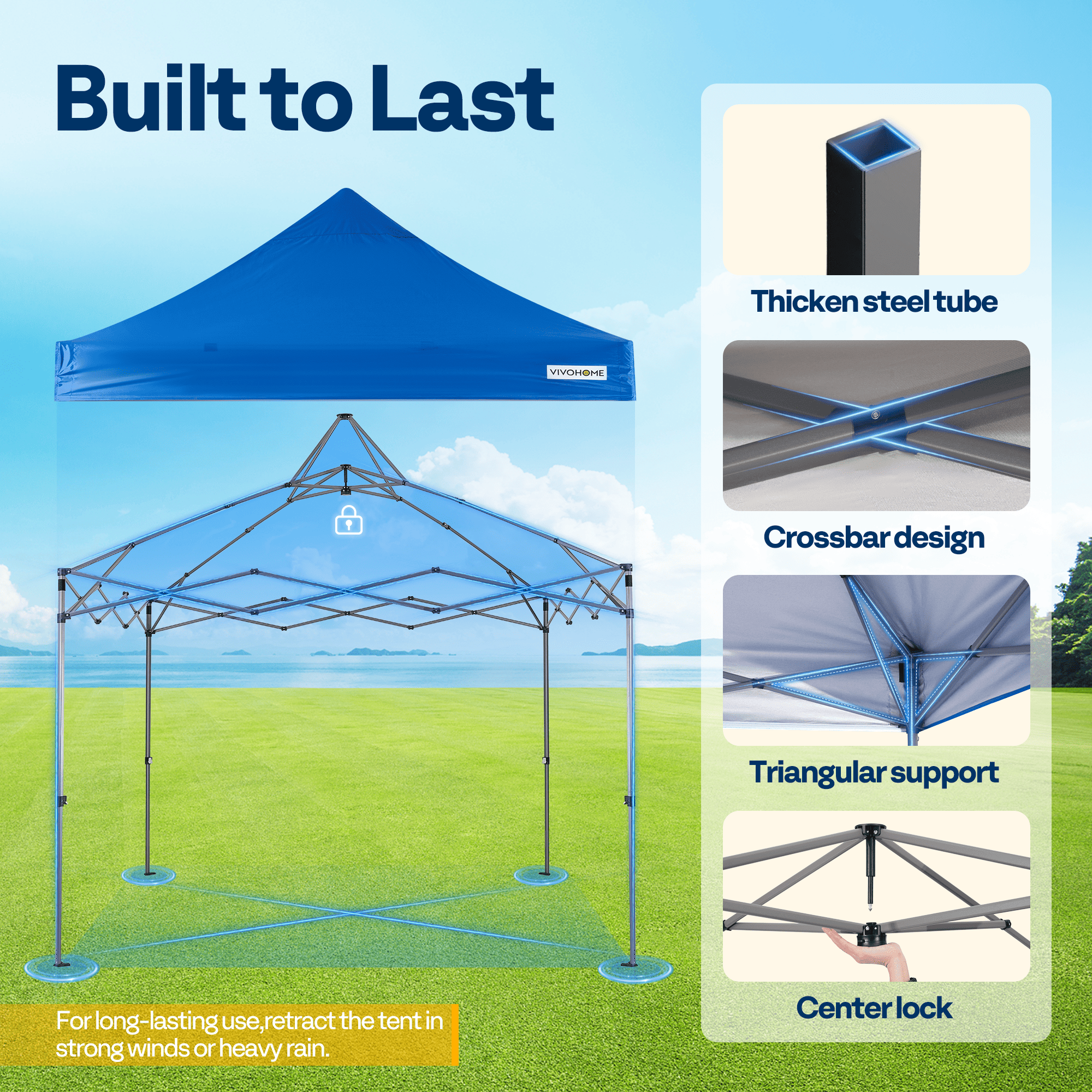 SPECSTAR 10x10 Heavy Duty Pop Up Outdoor Canopy Tent with Center Lock, Commercial Instant Waterproof Canopy Tent with 1 Side Wall Setup Easy for Events Parties Camping, Blue