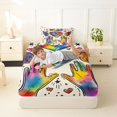 thumbnail image 3 of Manfei Cartoon Rainbow Love Twin Fitted Sheet, Watercolor Graffiti Art Bedding, Cream Blue, 2 Pieces, 1 Fitted Sheet and 1 Pillowcase, 3 of 6
