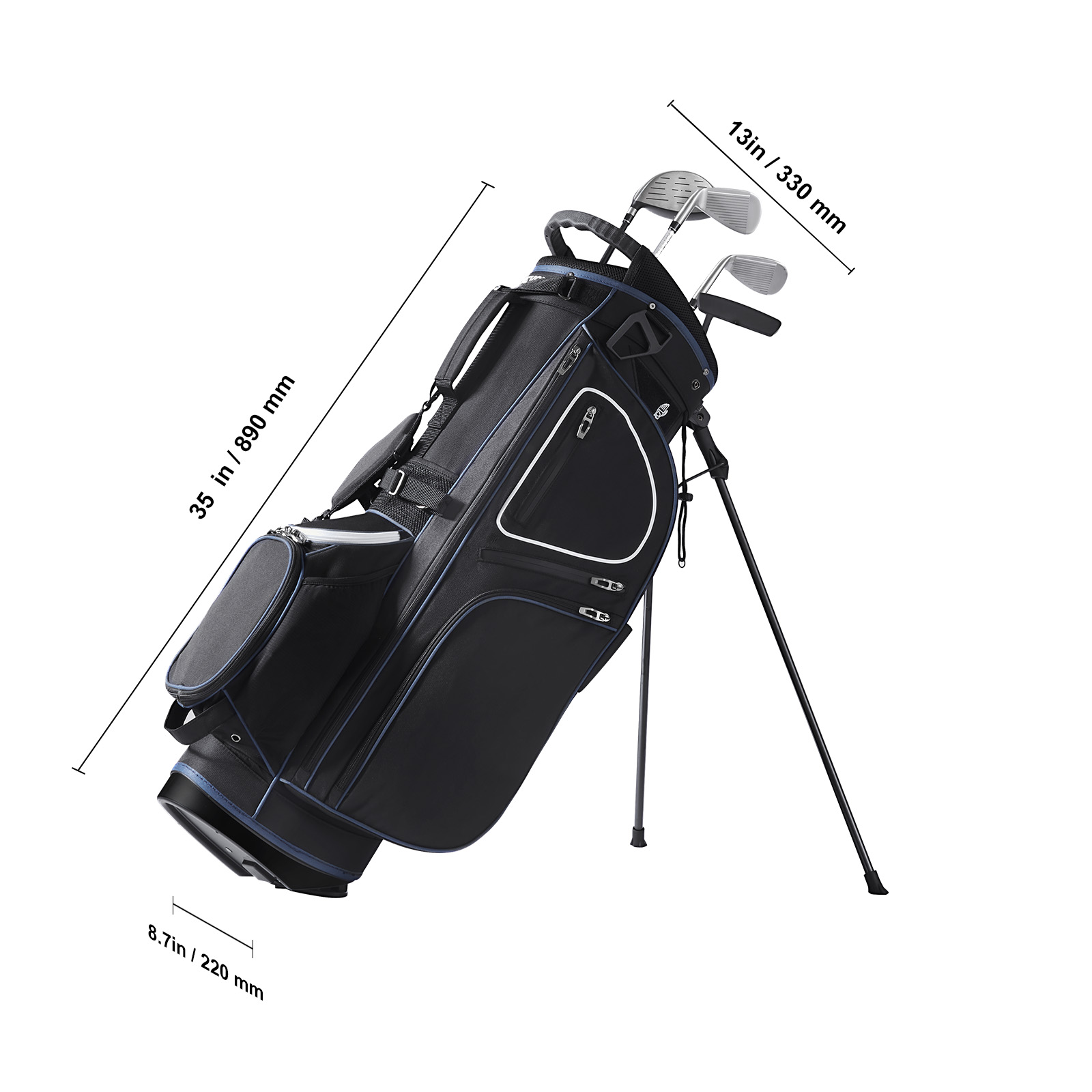 VEVOR Golf Cart Bag with 14 Way Organizer Divider Top, 35” 11 Pockets Premium Cart Bag with Stand, Durable Golf Bags with Handles & Dust Cover & Detachable Dual Strap for Men & Women, Black White