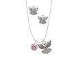 thumbnail image 2 of Delight Jewelry 10mm Light Pink Crystal Drop Silver tone Guardian Angel Charm Necklace and Stud Earrings, 2 of 4