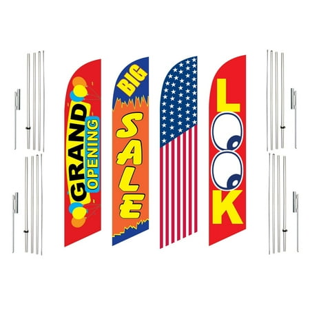 4 Swooper Flags With 4 Pole Kits Grand Opening Big Sale America Look