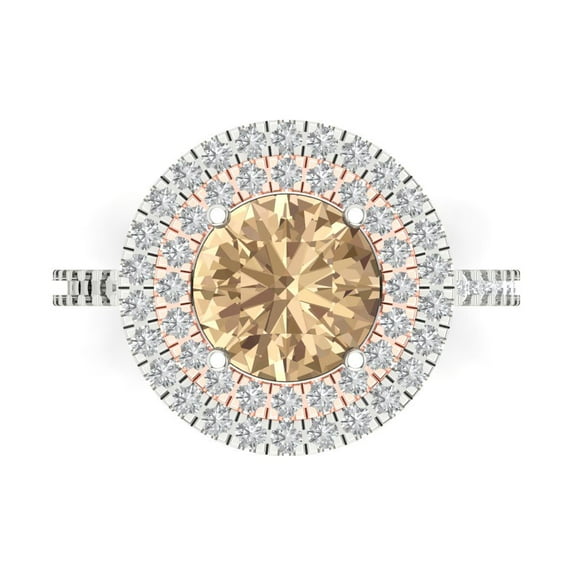 2.6 ctw with Simulated Diamond Halo Accents Anniversary Ring for Women | Round Cut Yellow Moissanite | Hyperallergenic Solid 14K White/Rose Gold