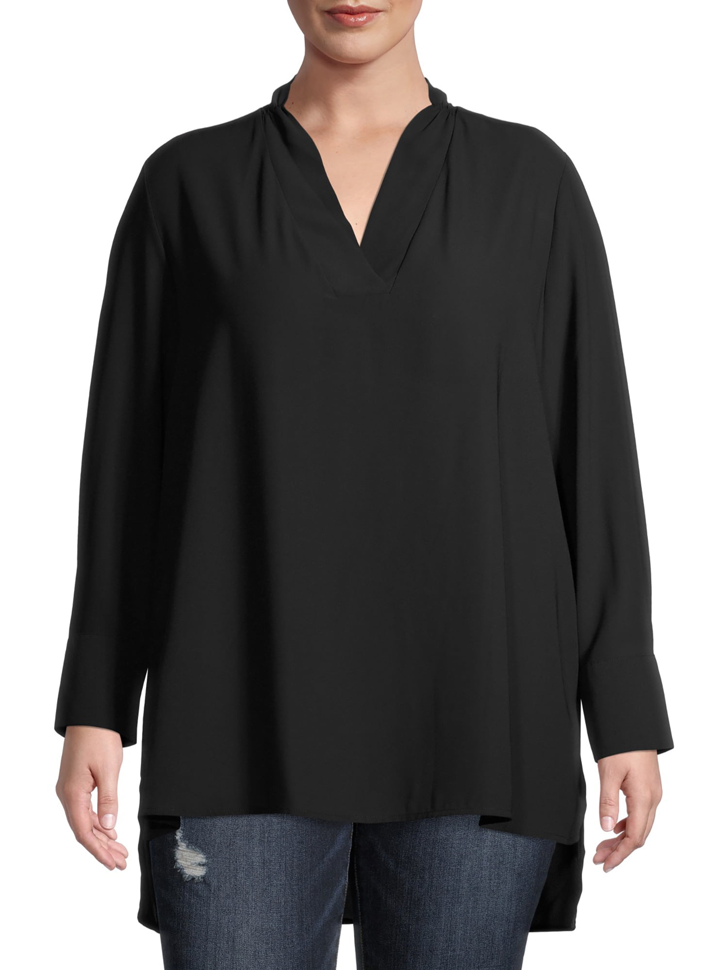 Terra & Sky Woven's Plus Size V-Neck Long Sleeve Printed Tunic Blouse ...
