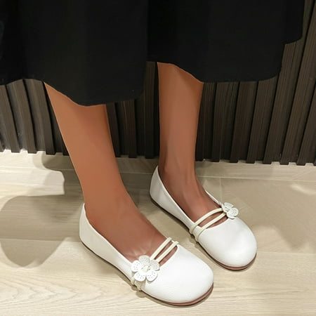 

MIASHUI shoes for women Ladies Fashion Solid Color Leather Surface Flower Comfort Flat Casual Shoes