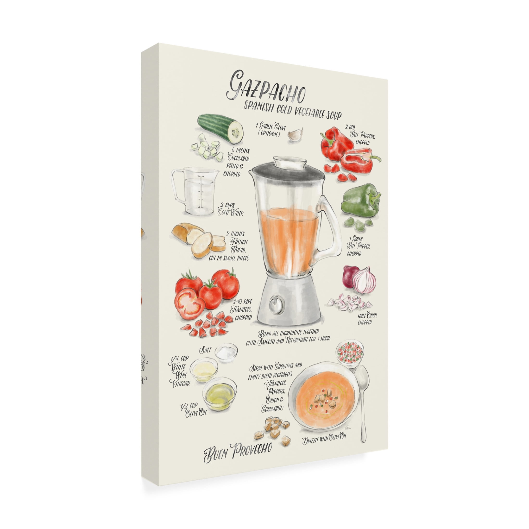 Trademark Fine Art Rosana Laiz Blursbyai Gazpacho illustrated recipe in English Canvas Wall Art