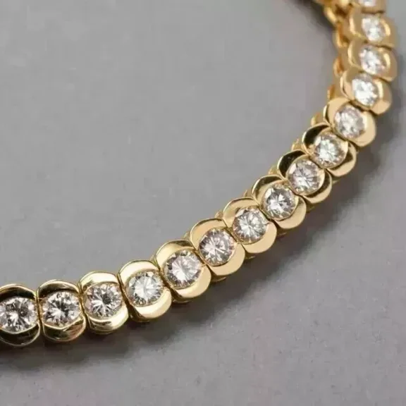Womens Tennis Bracelet 8 Ct Round Cut White Moissanite 14K Yellow Gold Plated