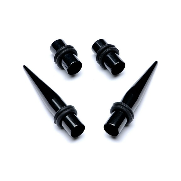 Body Candy Unisex 4Pc Black PVD Steel 2G Ear Gauges Stretching Kit Tapers Black Straight Plug Set 6mm