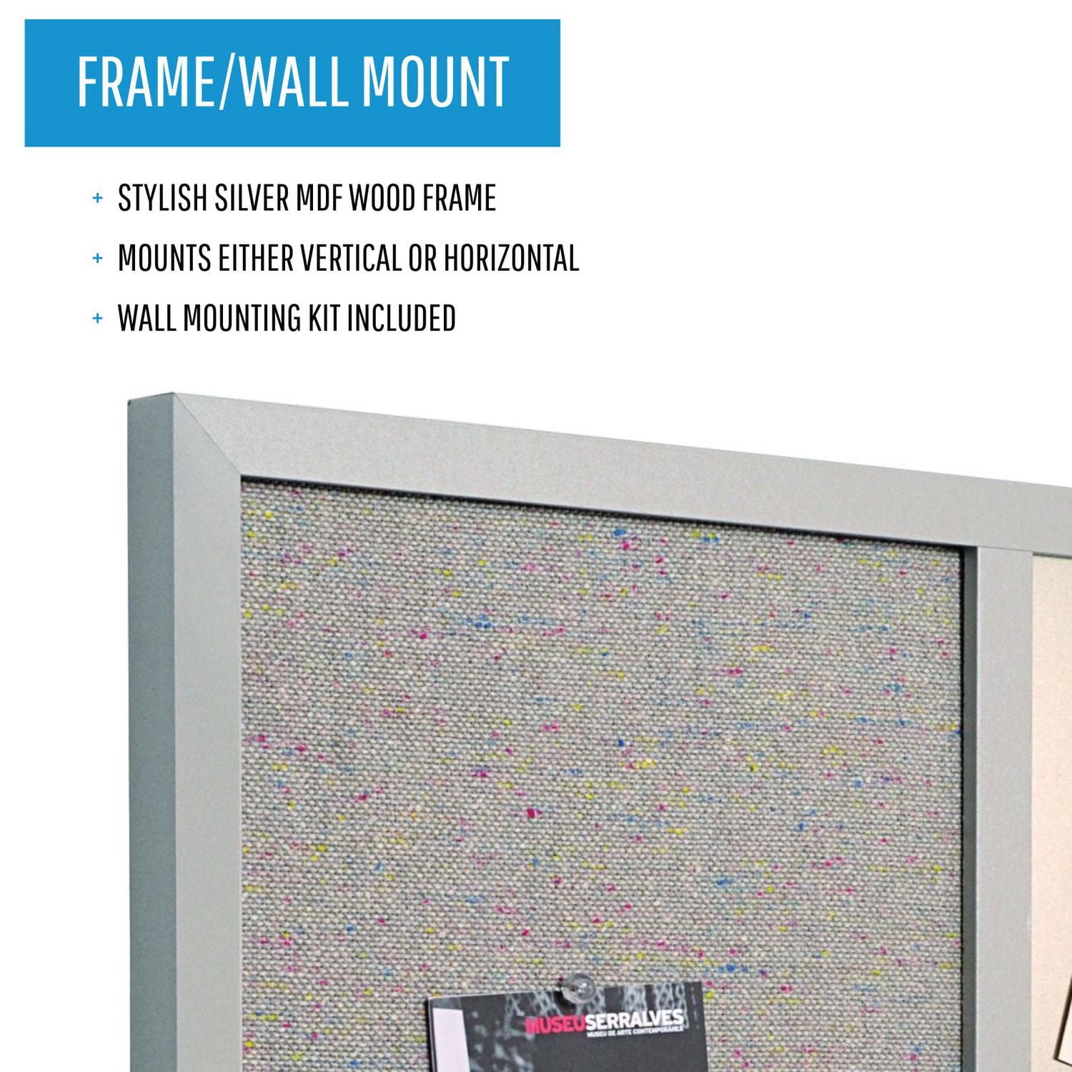 MasterVision Tableau combiné en argent, surface effaçable à sec et tableau d'affichage en tissu gris, 18 po x 24 po, cadre noir.