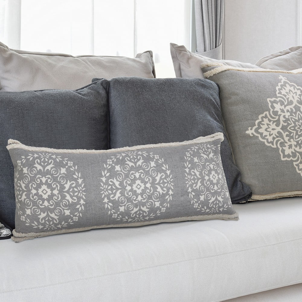 Ox Bay 14" x 36" Hand-Woven Gray/ White Medallion Organic Cotton Pillow Cover