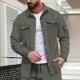 thumbnail image 1 of pstuiky manga larga para hombre, Chaqueta tipo cárdigan de manga larga con solapa y botones, color liso, para hombre, con múltiples bolsillos Tops de hombre s, 1 of 5