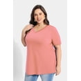 thumbnail image 6 of CASSIE LIZ Womens Plus Size Tops 2X Summer V Neck Shirts Pink Fashion Short Sleeve Tee Loose Fit Tunics Spring Blouses Casual Slit Hem Pullovers 2XL 18W 20W, 6 of 8