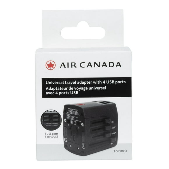 Air Canada Universal Travel Adapter with 4 USB Ports Type-A, 4 USB ports