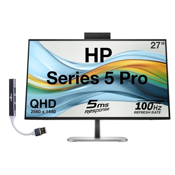 HP Series 5 Pro 27" QHD IPS Monitor 5ms, VESA Mount w/DKZ USB, Black/Silver