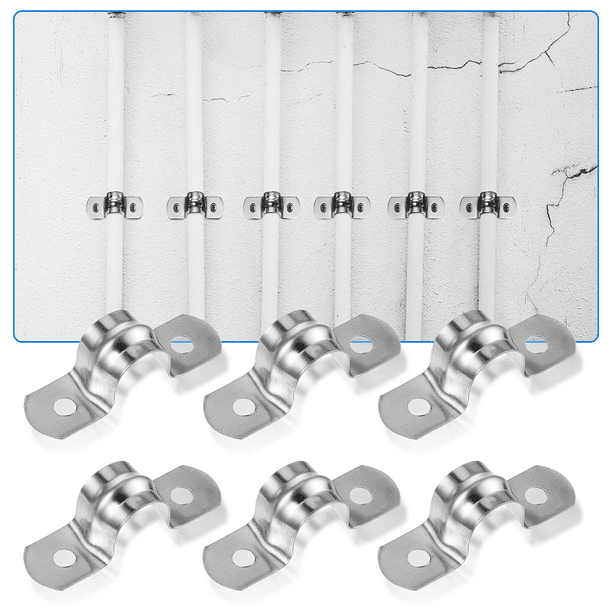20 Pieces Stainless Steel Tube U Shaped Clips Clamp Two Hole Strap