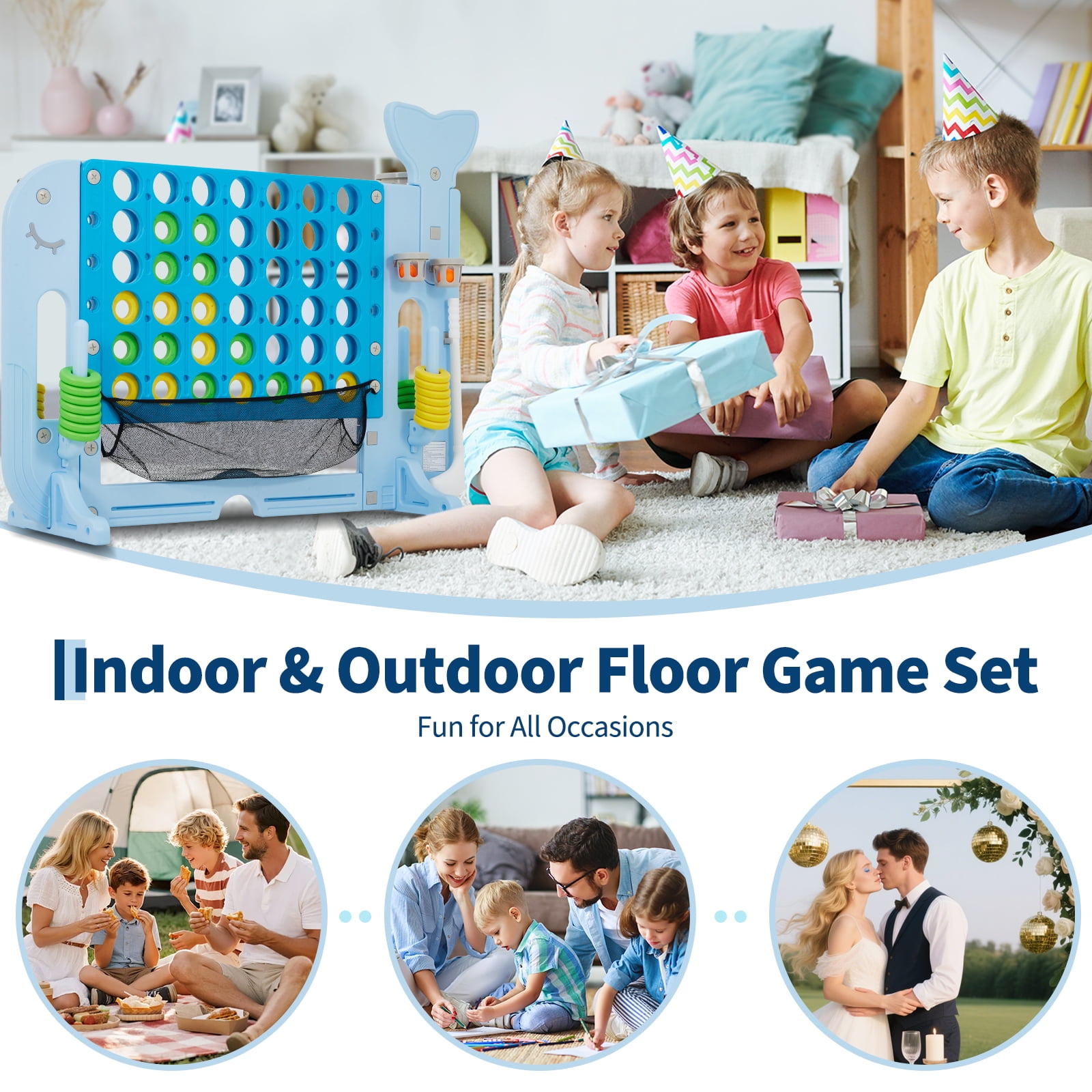 Accreate Giant 4 Connect Outdoor Game, Adjustable Height, with Golf/Basketball/Ring Toss​, Quick-Release Slider, for Family Game Night Essential, Outdoor Camping Party Game, Team Building Events