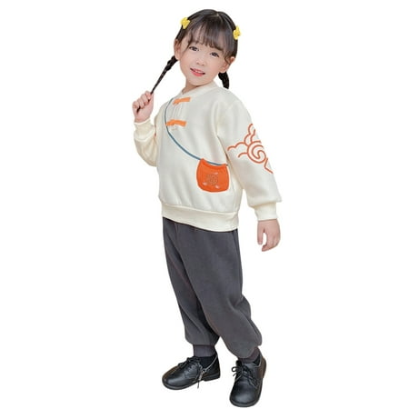 

LBECLEY Kids Clothes Toddler Kids Boy Girl Spring Festival Cotton Autumn Sweatshirt Tops Lined Pants Clothes Calendar New Year Winter Tang Suit Outfits Set Toddler Boy Suit Set Beige 130