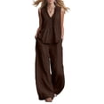 thumbnail image 3 of Busydd Womens Two Piece Sets Sleeveless V Neck Button Tanks and Loose Wide Leg Pants Solid Color Womens Lounge Set L, 3 of 9