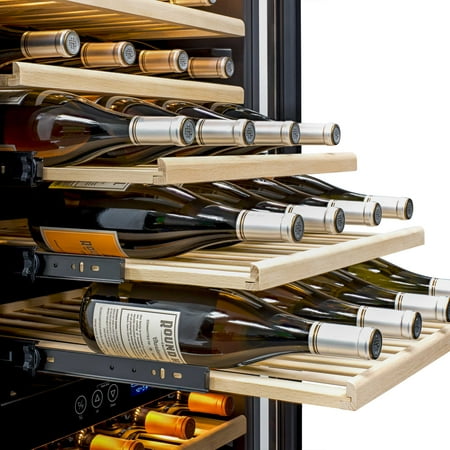 NewAir - 160-Bottle Dual Zone Built-in Wine Fridge with Beech Wood Shelves and Quiet Operation - Stainless Steel
