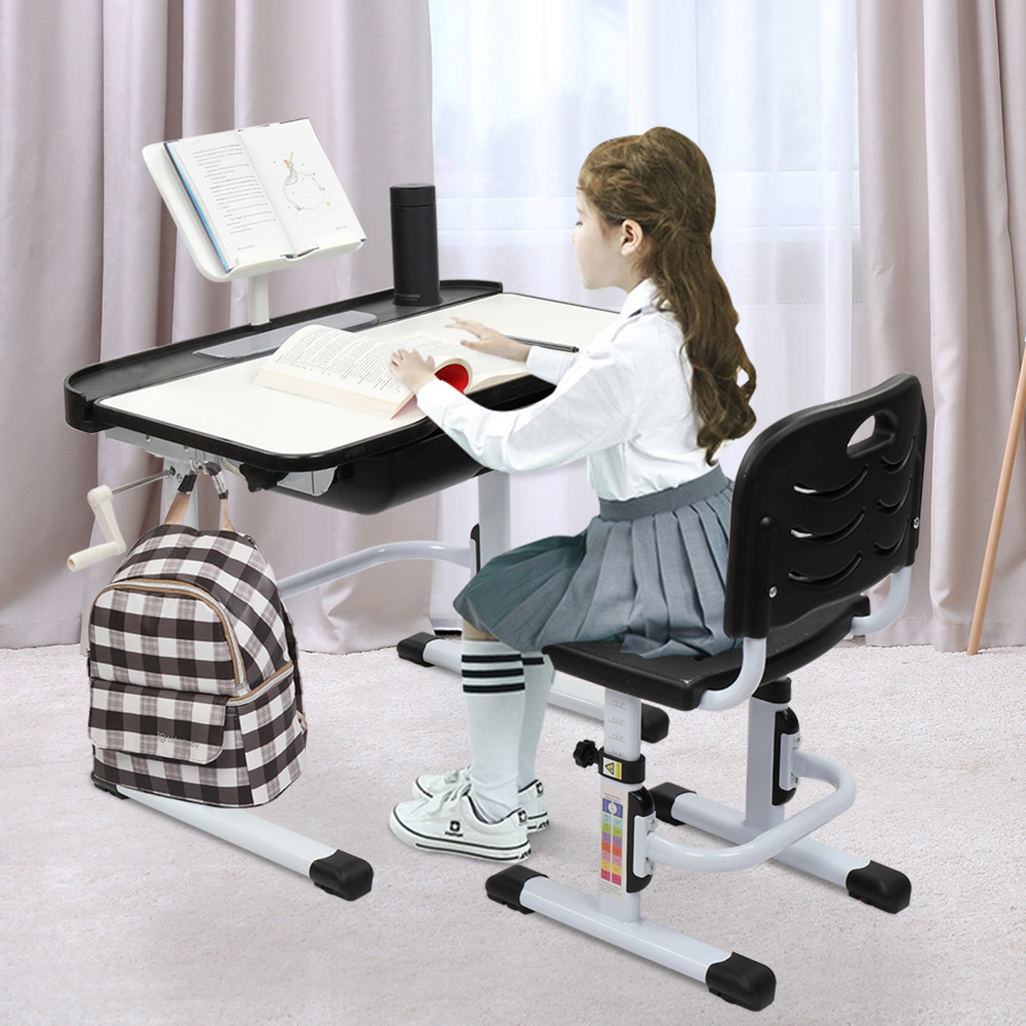 Blu Kids Desk and Chair Set Kids Art Activity Table Set with Adjustable Kids Study Chair Ergonomic Tilting Study Table Writing Desk with Chair and Drawer 