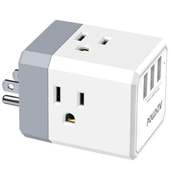 Cargador de pared POWSAV con 3 tomas y divisor USB de 3 vías