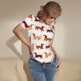 thumbnail image 3 of KLL Women 's Crew Neck Bodysuit Jumpsuits Dachshund Walking Print Short onesies Stretch T Shirts, 3 of 5