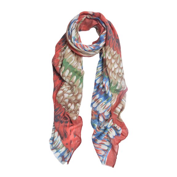 Elegant Multi Color Feather Print Frayed Edge Fashion Scarf Shawl Wrap