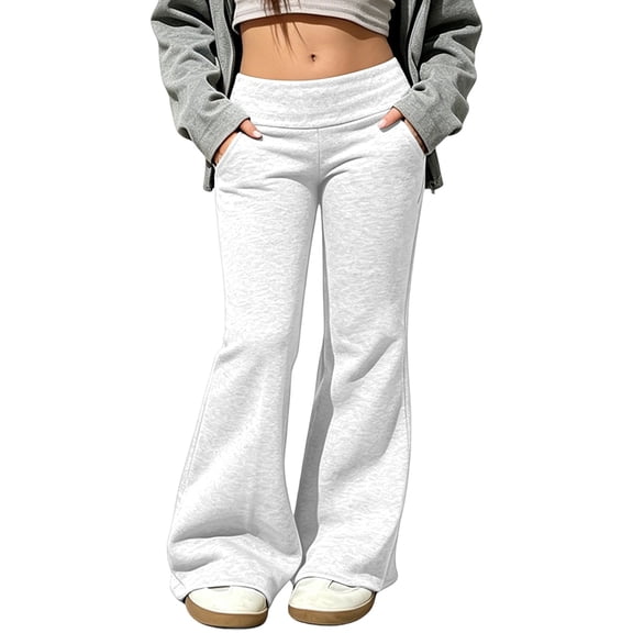 LILIYA Girls Flare Sweatpants Youth Wide Leg Bottoms Elastic Waist Loose Casual Pants Soft Lined Solid Casual School Cute Trousers with Pockets
