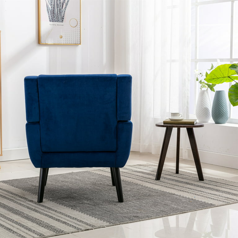 Modern Soft Velvet Material Ergonomics Accent Chair Living Room Chair Bedroom Chair Home Chair with Black Legs for Indoor Home, Size: 30.32, Blue