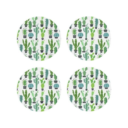 

Leather Coasters Set of 4 - Cactus potted plant Lightweight Non-Slip Drink Coasters for Desk Anti-Scalding Desk Cup Coasters for Office Table Decor Round Shape