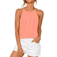 thumbnail image 3 of Camisola Plisada para Mujer, Tirantes Finos, Cuello Halter, Dobladillo Curvo, Moda 2025, Coral XL, 3 of 9