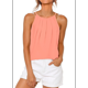 thumbnail image 3 of Camisola Plisada para Mujer, Tirantes Finos, Cuello Halter, Dobladillo Curvo, Moda 2025, Coral M, 3 of 9