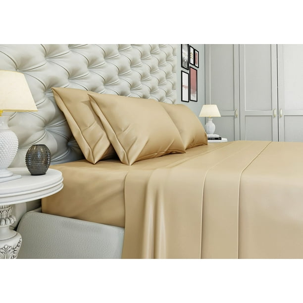 Signature 100 Cotton Sheets 4 Piece Sheet & Pillowcase Sets Beige Bed Sheets Full Size