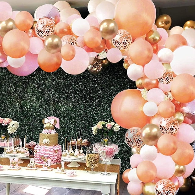 Kit de arco de guirnalda de globos YONGSHENG 150 piezas de globos de látex de confeti de oro rosa