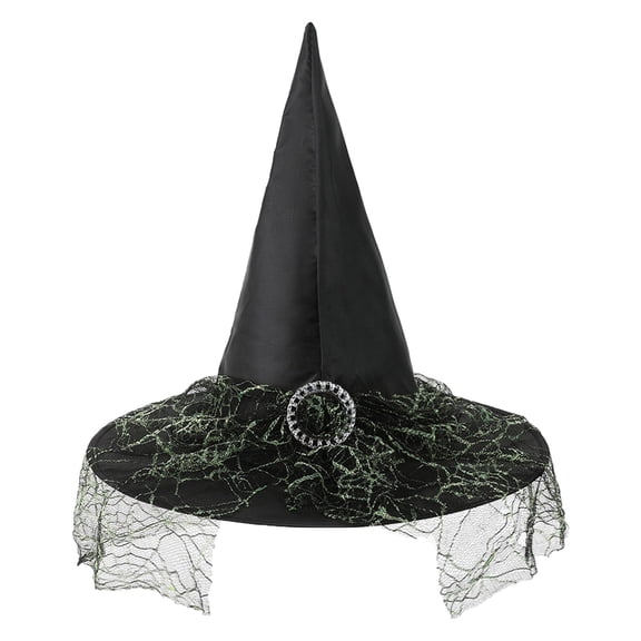 Oiyii Toddler Girls Rhinestone‑Accent Witch Hat Solid Caps Halloween Role Playing Headwear, Green