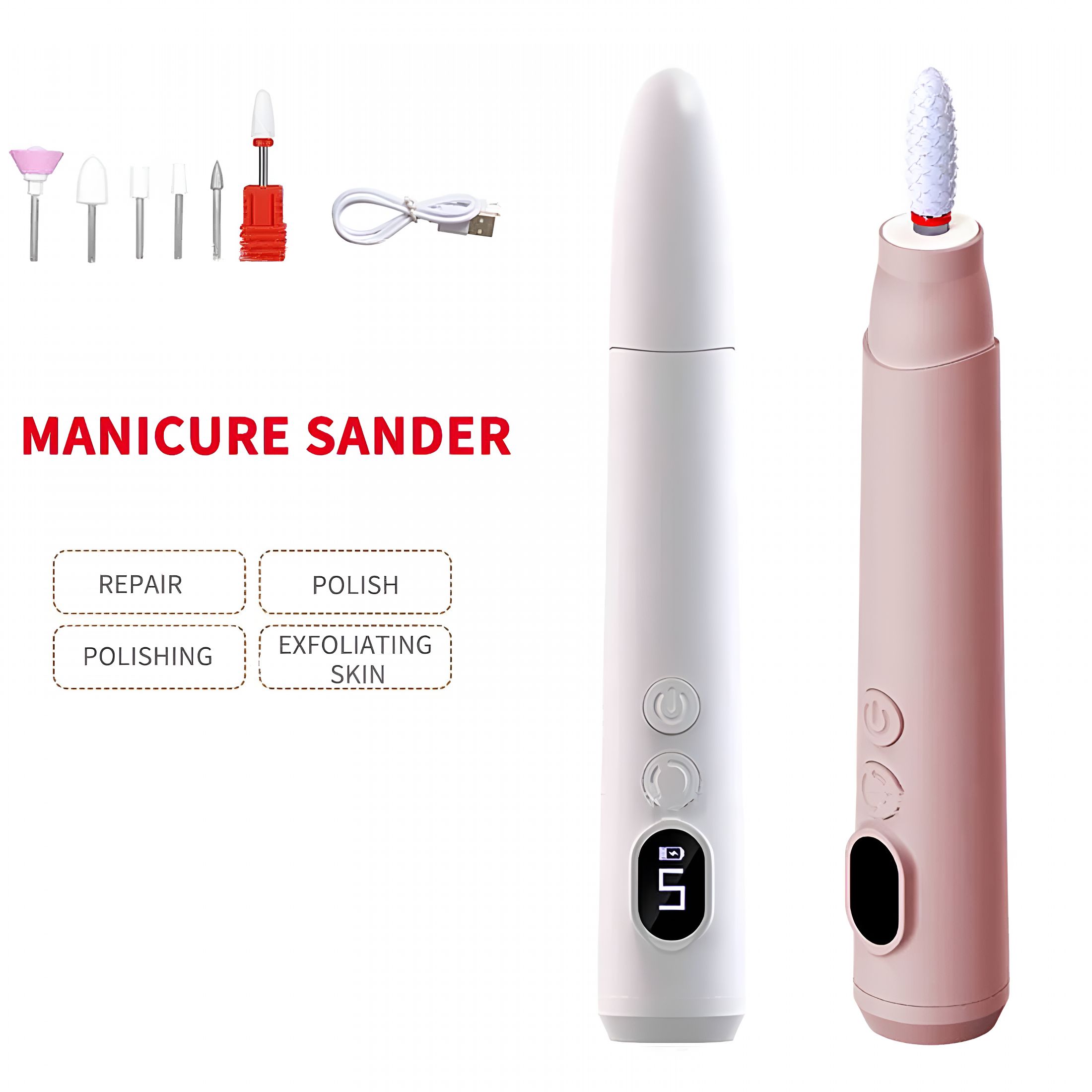 EXLEAF 2026 New Cordless Electric Nail Drill, 5 Speeds Portable Nail Sander Tools Rechargeable Nail Drill Machine for Acrylic Gel Nails, Manicure Pedicure Nail Tool (Pink)