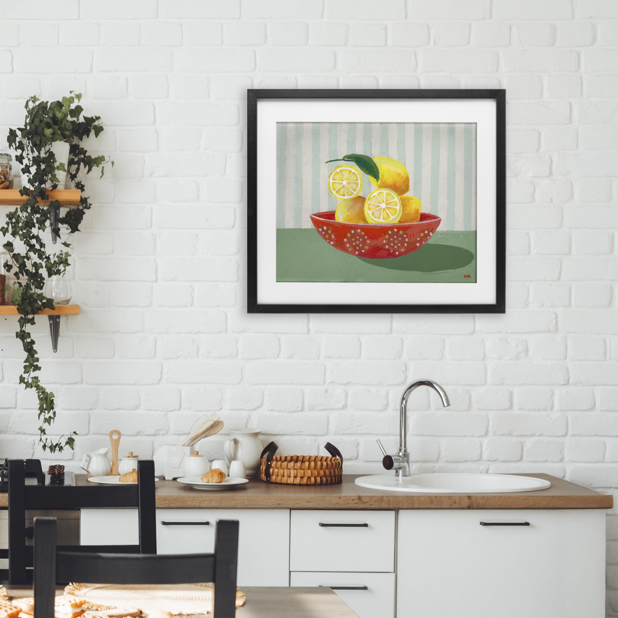 Stupell Industries Sunny Lemons in Red Bowl Black Framed Print Under Glass, design by Rachael Reese