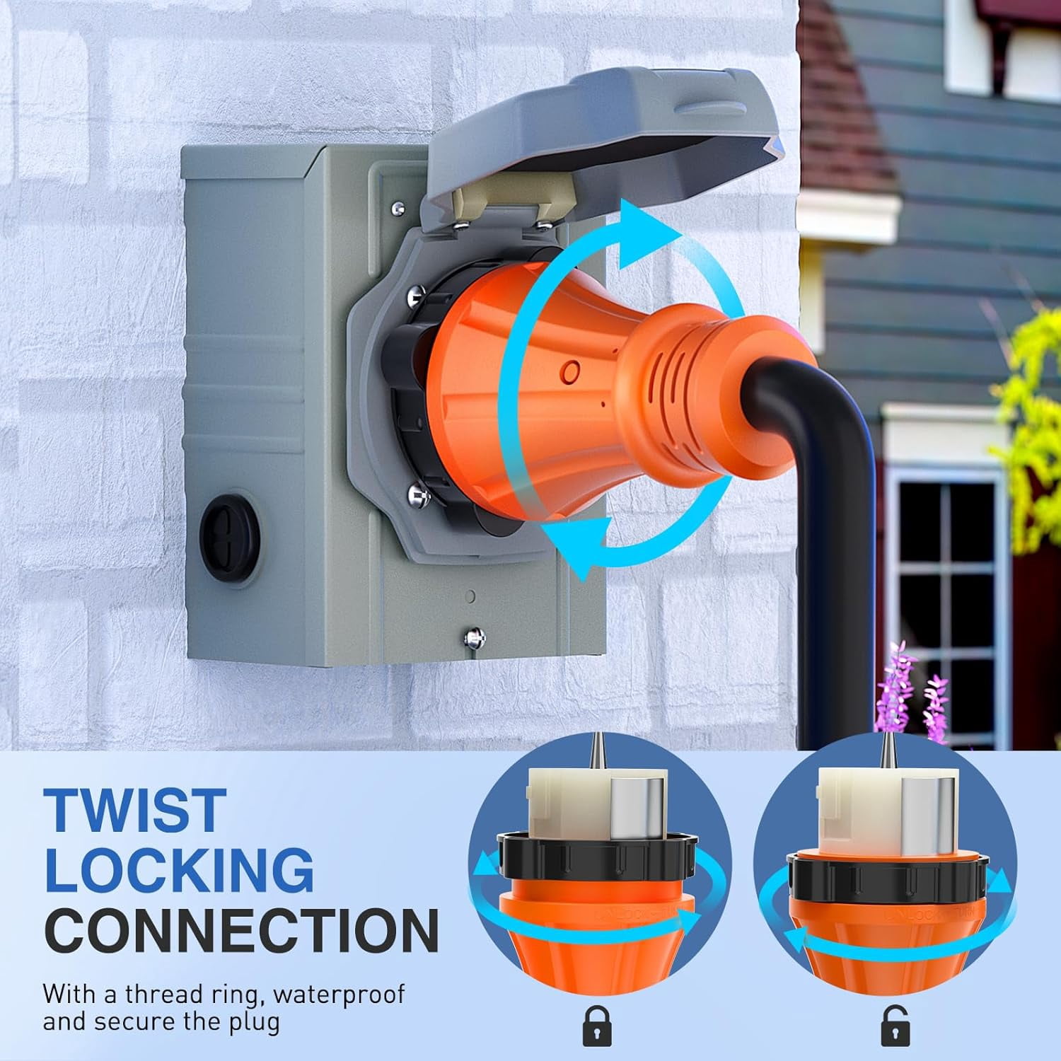 Nilight 50A 25FT Generator Extension Cord and Power Inlet Box 125/250V Heavy Duty 6/3+8/1 Gauge STW ETL Listed NEMA 14-50P/SS2-50R Twist Lock Connector for RV