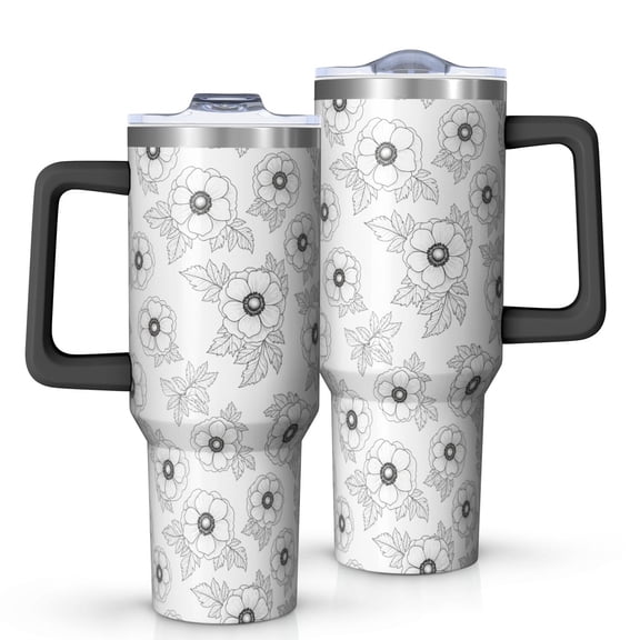 40oz Pioneer Flower Floral Print Pattern Insulated Tumbler with Handle, BPA-Free Leak Proof Lid and Straws, Double Wall Vacuum, Hot 12h/Cold 34h