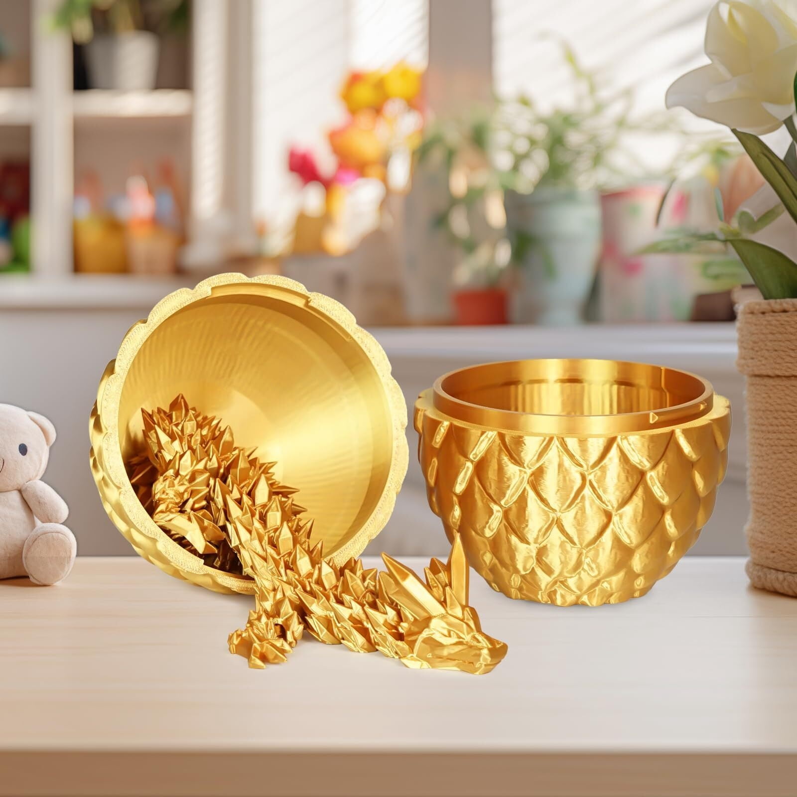 1 set 3D Printed Dragon Egg Gift Set (2 Pack, M Size)  Articulated Dragons Inside, Winged + Wingless Design, Surprise For , Gold Color, Collectible Fidget For Adults