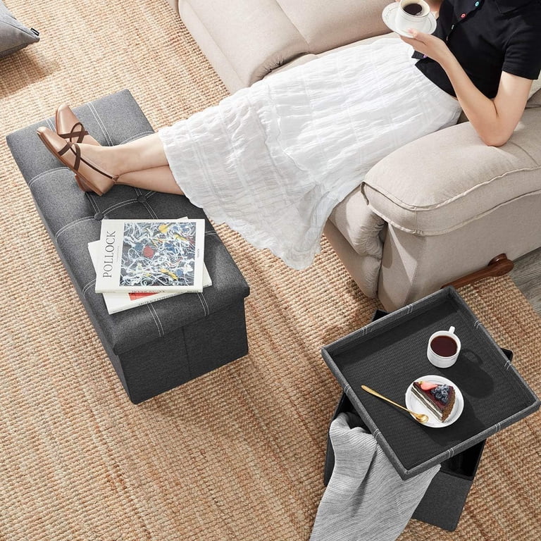 Cshidworld 30" Linen Storage Ottoman Bench in Gray photo 3