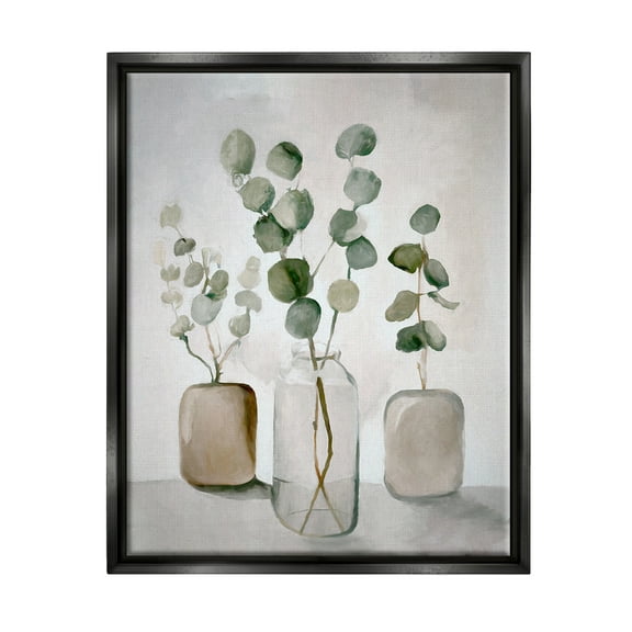 Stupell Industries Eucalyptus Still Life Botanical & Floral Painting Black Floater Framed Canvas Art Print Wall Art, 17 x 21