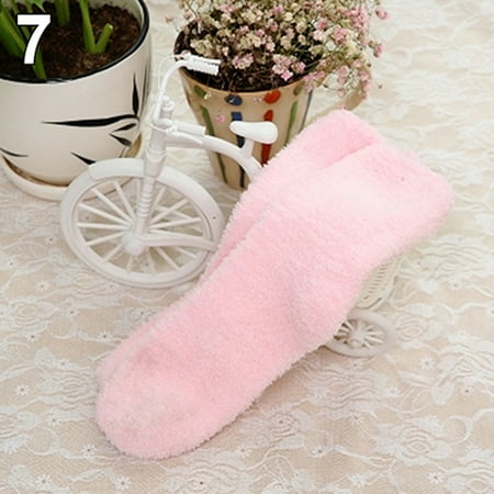 

LEAQU 1Pair Girl Winter Warm Thicken Coral Fleece Fluffy Solid Color Sleep Bed Socks