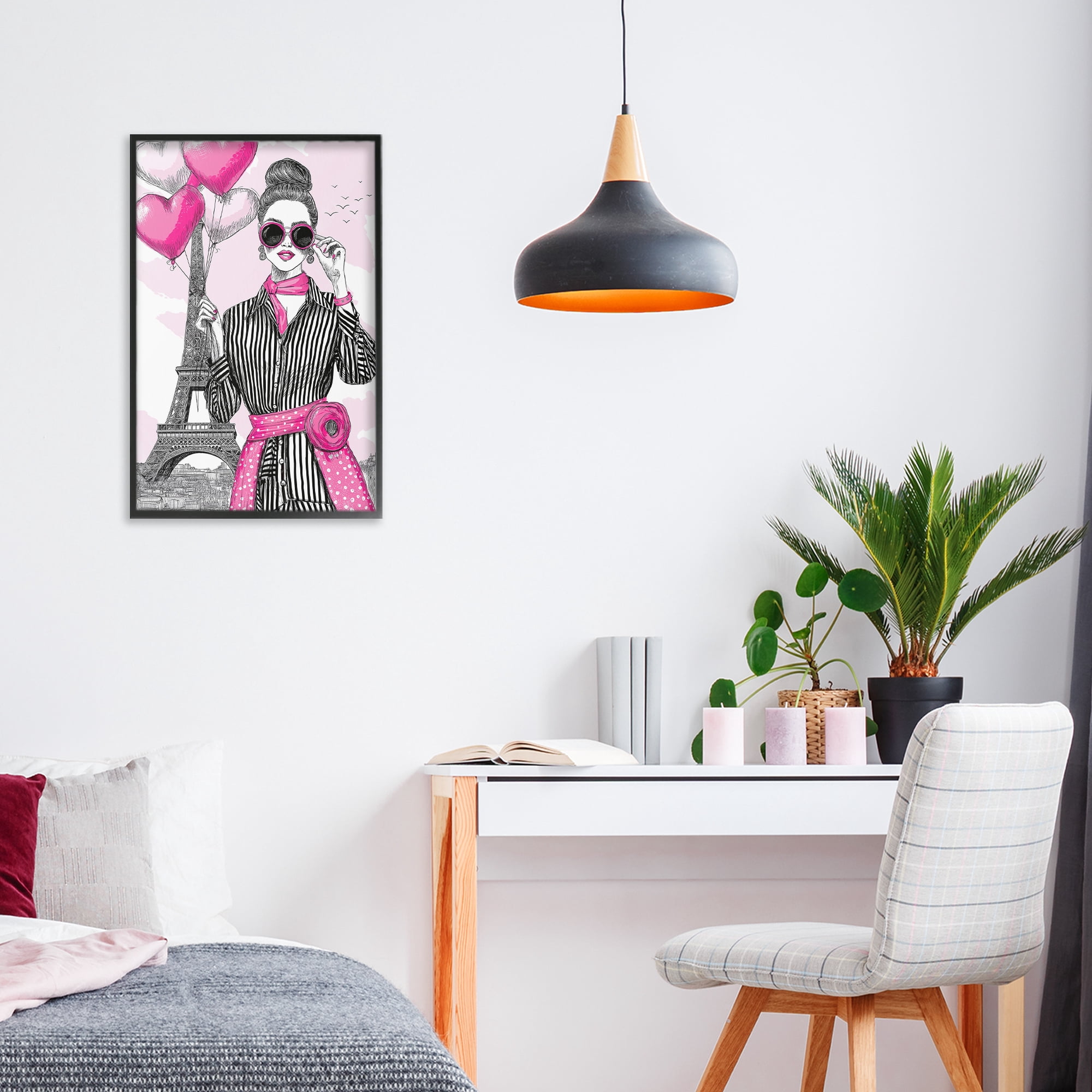Stupell Industries Parisian Chic Woman with Balloons Black Framed Giclee Art, design by Jess Stempel