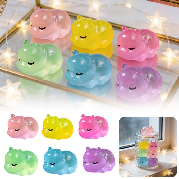 6-Pack Glow-in-the-Dark Mini Hippo Figurines – 2.5cm Resin Animal Ornaments for DIY Crafts & Dollhouse (Plastic)