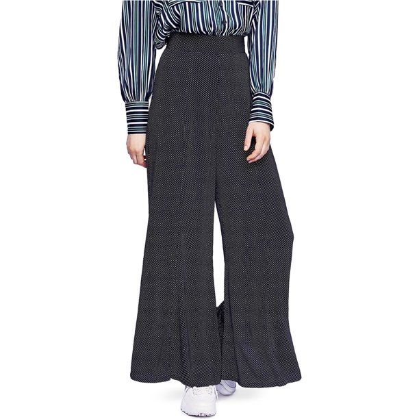 Free People - Pantalones de pierna ancha informales con lunares para mujer, negro, 12